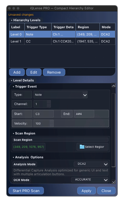 iQLense Pro hierarchy editor screenshot